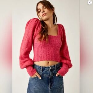 Free People Katie Knit Pullover Sweater, Size S, Pink, GUC